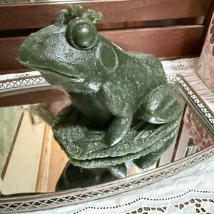 Vintage Hen-Feathers & Co Candle Rare 80s Sculptural Wax Figural Frog with Crown